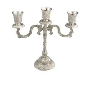 Decoración de mesa turca para el hogar, portavelas de metal chapado en oro y plata, 3 brazos