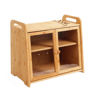 Boîte de rangement à pain en bambou à double couche avec porte en verre, organiseur de cuisine pour pain et légumes - Product Image 5