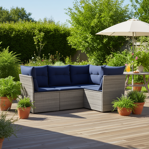 Conjunto de Sofá de Patio de Ratán Sintético Gris con Cojines, Muebles de Exterior Duraderos para 4 Personas, Diseño Contemporáneo - Product Image 2