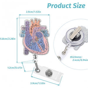 En gros, Porte-badge rétractable en acrylique pailleté en forme de cœur et porte-carte d'identité pour infirmières et médecins, pour le travail - Product Image 2