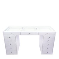 Commode moderne en bois blanc à 6 tiroirs avec miroir éclairé et coiffeuse pour appartement