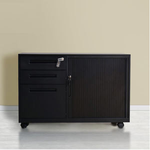 Mueble de Oficina de Acero, Mueble Metálico con 3 Cajones y Puerta Corredera de Tambor, Gabinete de Almacenamiento Móvil de Acero - Product Image 2