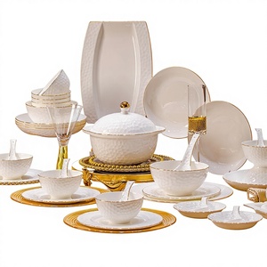 Vajilla Moderna de Porcelana Fina Jingdezhen Blanca <span class=keywords><strong>Pura</strong></span> de Alta Gama con Incrustaciones Doradas, Apta para Microondas - Product Image 1
