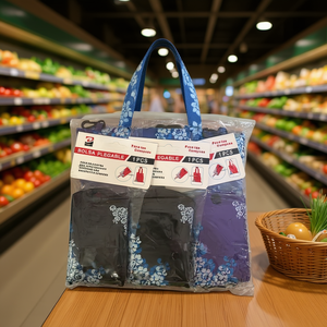 Shopping Bag 38x58 Cm Foldable Blue Floral Design For Grocery Use - Product Image 2