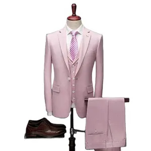 Bridegroom's Wedding Men's Fashion Leisure English Jacket Business Pink tuxedo Groomsman's Three-piece Suit