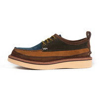 Sepatu Kasual Pria Kulit Sapi Asli Jahitan Tangan Model Patchwork Vintage Sol Tebal Tali Sepatu Goodyear Welt untuk Sehari-hari