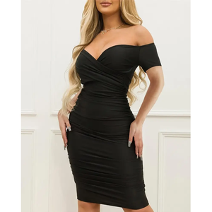 open lace back dress Sexy Little Black Party Dress With Cleavage Strap – AMIClubwear main image 0
