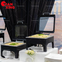 TIANXING Réchauffeur de plats pour buffet carré noir commercial de qualité supérieure avec couvercle en verre et charnière hydraulique