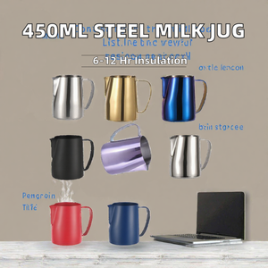 Pichet à lait en alliage d'aluminium de 450 ml, pichet à mousse de lait pour café, latte, cappuccino, crème de lait pour adultes, maintien au chaud de 6 à 12 heures - Product Image 2