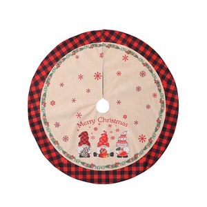 Büyük 47 inç noel noel baba ağacı Mat Buffalo ekose ağacı tabanı kapak Mat çuval bezi noel ağacı etek sınır işlemeli - Product Image 5