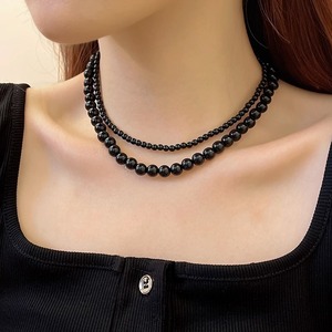 Collier tendance en perles d'imitation de verre noir 4MM/6MM/8MM/10MM, collier ras du cou élégant, collier empilable - Product Image 6