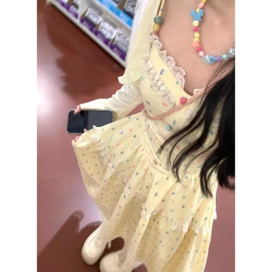 French Style Slip Dress Empire Waist Spaghetti Strap Lace Candy Color Casual Dress For Daily Life Beach Shopping - Product Image 2
