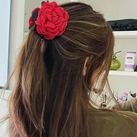 Pince à cheveux grande taille en tissu motif fleur douce d'été, pince requin élégante, accessoire capillaire pour femme