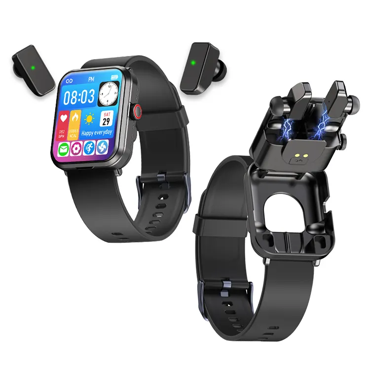 Smart 2 en 1 Bluetooth écouteurs sans fil, ensemble d'appareils portables Amoled pour hommes sport montres de direction montre avec écouteurs