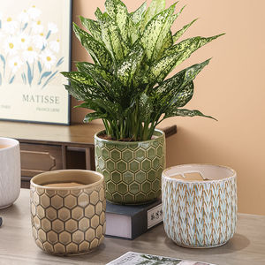 Pots de fleurs ronds en céramique émaillée, écologiques et minimalistes, motifs floraux, trou de drainage, <span class=keywords><strong>petit</strong></span> ensemble, légers, durables, pour le <span class=keywords><strong>jardin</strong></span> - Product Image 1