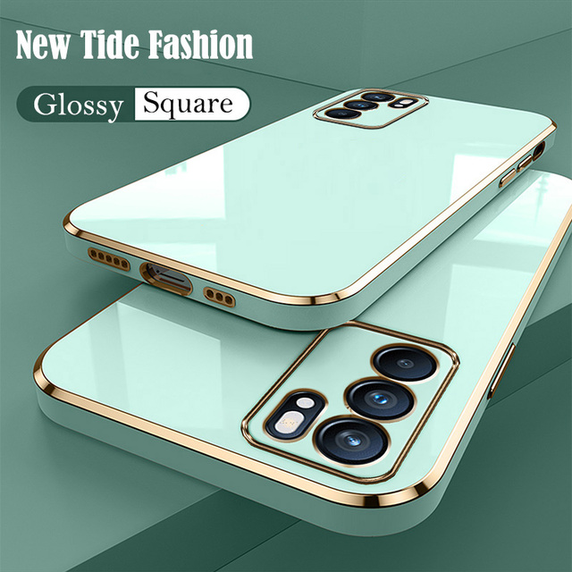 Luxury Square Edge Glossy Plated Phone Case for Oppo Find X2 X3 Lite Neo Realme XT C15 GT Neo 7 8 5G Soft TPU Candy Color Cover