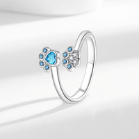 Anneau d'empreinte de chien chat mignon femme blanc bleu Zircon anneau ouvert réglable pour les femmes