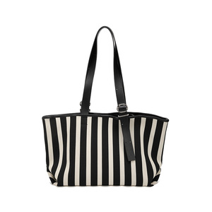European American Casual <b>Canvas</b> <b>Tote</b> Bag Large Capacity Striped Zipper Women's Shoulder Commuting Beach Polyester All Tanjing - Product Image 1