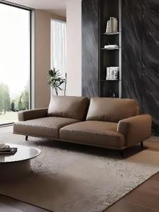 Sofá Moderno de Dos Plazas en Cuero Genuino con Patas Metálicas, Respaldo Holgado y Brazos Cuadrados, Mueble para Sala de Estar - Product Image 2