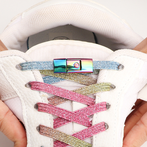 2023 nouveaux lacets plats élastiques paresseux baskets de sport colorées avec imprimé sans boucle de cravate bouton en métal coloré boucle de presse - Product Image 2