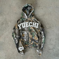 Sweat à capuche zippé court en coton French Terry pour homme, coupe ample, imprimé patchwork brodé sur mesure, motif camouflage Real Tree