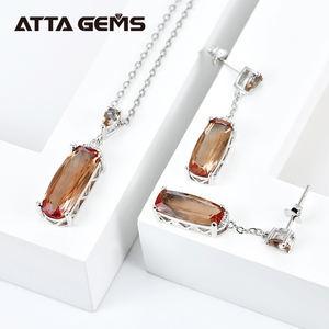 Conjuntos de joyería de piedras preciosas de sultanita sintética para mujer, aretes de Plata de Ley 925 con forma rectangular, collar, regalo de boda para mujer - Product Image 1