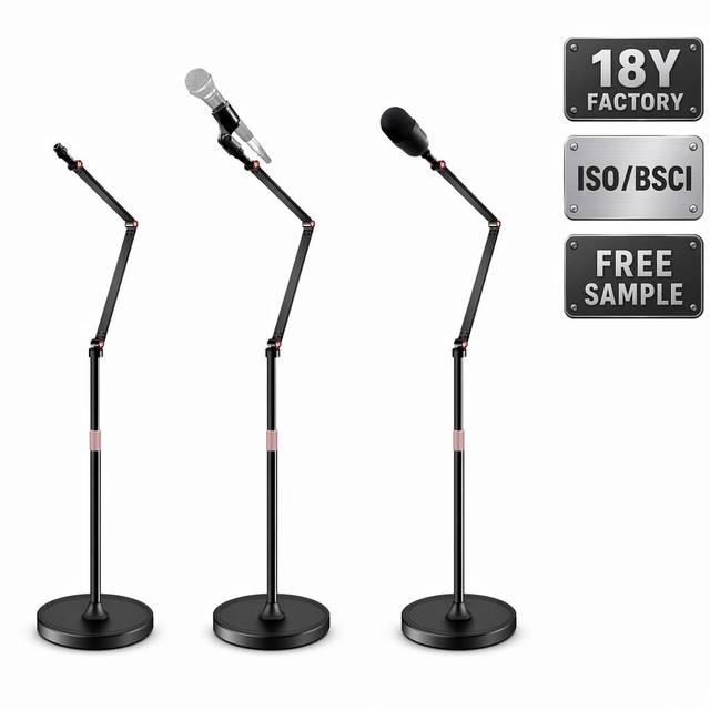 Professional Microphone Stand 3kg Weighted Round Base 60-160cm Adjustable Heavy Duty Mic Stand Stage Studio Podcast Mic Holder