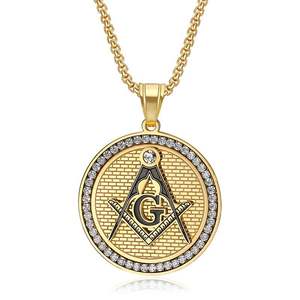 Collana con Ciondolo Massonico da <span class=keywords><strong>Uomo</strong></span> in Oro 18k con Diamanti Sintetici, Gioielli Punk - Product Image 1