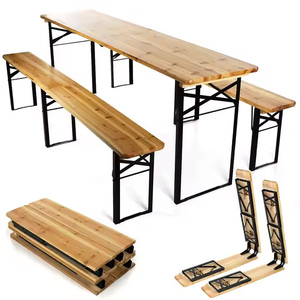 Giardino cortile partito pieghevole birra tavolo sedie Set esterno in legno tavolo da pranzo con panca - Product Image 3