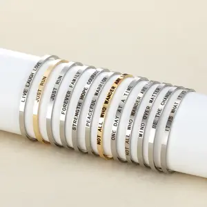 Hot Sales Printing Stainless Steel Letter Engraved Religious Scripture Gold Leather Bracelet