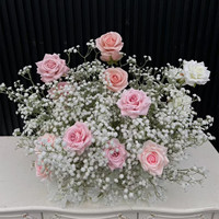 Rangkaian Bunga Lantai Mawar Pink Babybreath Buatan PPS Wholesale, Bunga Sutra untuk Dekorasi Acara Pernikahan