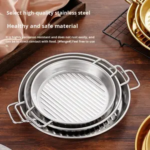 Plaque de barbecue en acier inoxydable de style coréen, design moderne, doubles poignées pour fruits de mer, riz, <span class=keywords><strong>steak</strong></span>, en-cas, aliments frits, gâteaux, desserts - Product Image 3