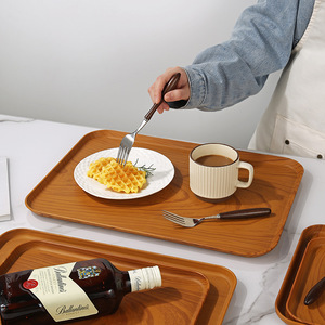 Plateau rectangulaire en bois grainé pour servir des desserts, des fruits, du thé et du café dans les restaurants et les hôtels - Product Image 1