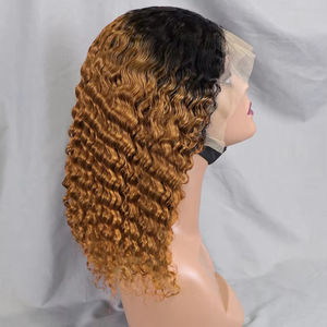 Dichte 200% 1B/30 Virgin Hair Lace Front Perücke 13x4 Transparente Spitze Deep Wave Hair Curly Perücken Echthaar Perücken Frontal Lace Bob - Product Image 1