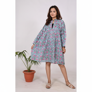 Ethnique indien coton robe courte pour femmes main bloc imprimé tunique Boho été plage fête porter doux et respirant - Product Image 1