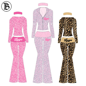 New Style Women Gym Ladies <strong>Outfits</strong> <strong>Leopard</strong> Yoga Top Activewear Custom Tracksuit Cheetah <strong>Print</strong> Two Piece Fold Over Flare Pant Set - Product Image 4