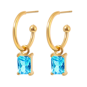 Boucles d'oreilles créoles en argent sterling plaqué or 18 carats avec breloque en zircon, style minimaliste tendance, pour femme, à porter au quotidien, JUSTOP - Product Image 5