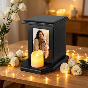 Wooden Pet Urn Cremation <b>Box</b> With Photo Display Black Rectangle <b>Memorial</b> Desktop Decoration For Cat Dog - Product Image 1