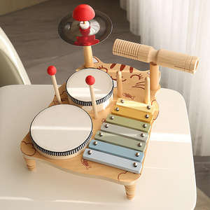 Kit d'instruments de <span class=keywords><strong>musique</strong></span> en bois Montessori 7 en 1 ensemble de batterie pour enfants et jouets éducatifs Xylophone pour tout-petit bébé garçon et fille - Product Image 3