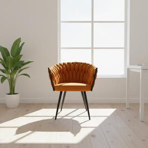 Sedia Imbottita <span class=keywords><strong>in</strong></span> Velluto con Gambe <span class=keywords><strong>in</strong></span> Metallo Verniciato a Polvere, Design Minimalista per Sala da Pranzo e Trucco - Product Image 4