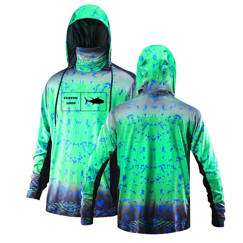 Logo personalizzato di alta qualità abbigliamento da pesca anti-uv quick dry upf50 + protezione solare performance felpa con cappuccio camicie da pesca a maniche lunghe