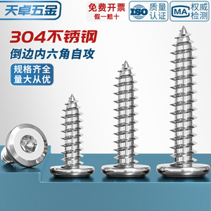304 Stainless Steel Tapping Screws Hex Socket Head M2 M3 M4 M5 M6 M8 Metric Wood Furniture Grade A - Product Image 3