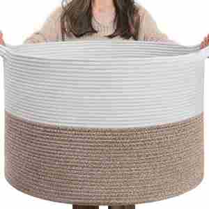 Wholesale <b>Woven</b> Cotton Rope Laundry Hamper with Reinforced Handles Storage Bin for Pillows Comforters & Toys - Product Image 1