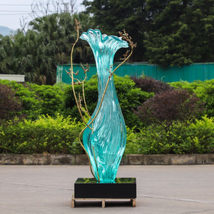 <span class=keywords><strong>Vase</strong></span> Sculpté Artistique en Résine Transparente Turquoise Grande Taille sur Mesure (OEM) avec Branches Métalliques Dorées Forme Irrégulière pour Hall d'Hôtel - Product Image 5