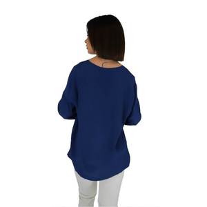 Women's Blouse Cream <b>V</b>-<b>Neck</b> <b>Long</b> <b>Sleeve</b> Loose Fit Casual <b>Top</b> - Product Image 3