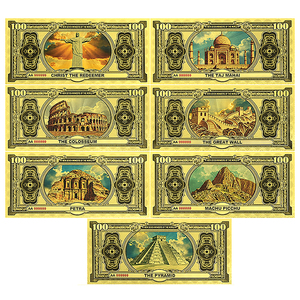 Billet de banque en feuille d'or Sept Merveilles du Monde 100 USD, pièce de collection UNCurrency double face 15x7cm, cadeau pour voyageurs et collectionneurs - Product Image 1