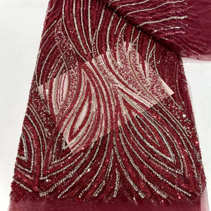 Pullu payetler nakış kumaşlar Haute Two iki tonlu dantel kumaş düğün elbisesi malzeme - Product Image 1