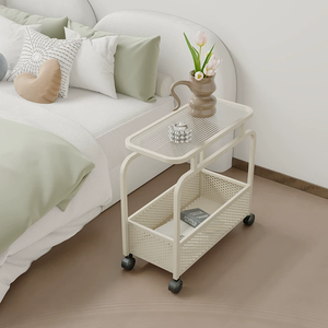 <span class=keywords><strong>Mesita</strong></span> de noche color crema <span class=keywords><strong>con</strong></span> estructura de hierro minimalista y moderna. Ruedas ultrafinas para mesa auxiliar móvil. Armario de almacenamiento. - Product Image 5