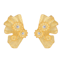 Anting Tusuk Bentuk Kipas Tidak Beraturan Emas 18K untuk Wanita, Anting Bunga Perak Sterling 925 dengan Zirkon, Perhiasan Desainer Berkualitas Tinggi yang Dapat Disesuaikan