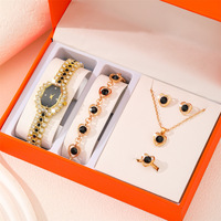 Set Jam Tangan Wanita Modis, Arloji Quartz Populer untuk Wanita, Set Hadiah Jam Tangan Wanita